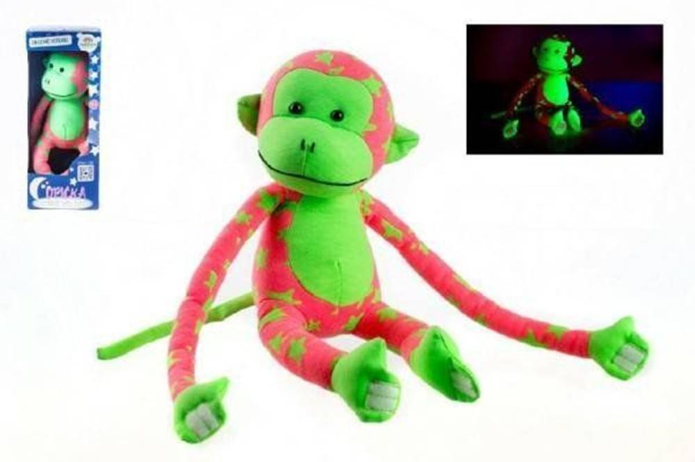 Teddies  Opice svietiace v tme plyš ružová/zelená v krabici značky Teddies