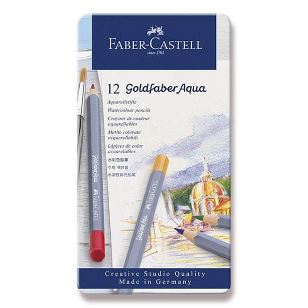 Faber-Castell  Akvarelové pastelky Goldfaber Aqua plechová krabička,  12 farieb značky Faber-Castell