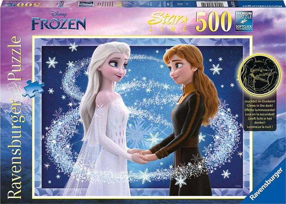 Ravensburger  Svietiace puzzle Ľadové kráľovstvo: Sestry Anna a Elsa 500 dielikov značky Ravensburger