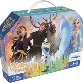 Trefl  Trefľ Trblietavé Glitter puzzle v kufríku Disney Frozen: Kúzelné priateľstvo 70 dielikov značky Trefl
