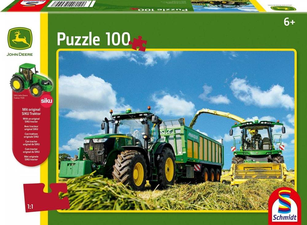 Schmidt  Puzzle John Deere Traktor s rezačkou 100 dielikov + model SIKU značky Schmidt