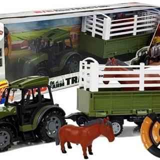 Lean-toys Zelený traktor s vysokým prívesom Figúrka koňa na diaľkové ovládanie 2.4G