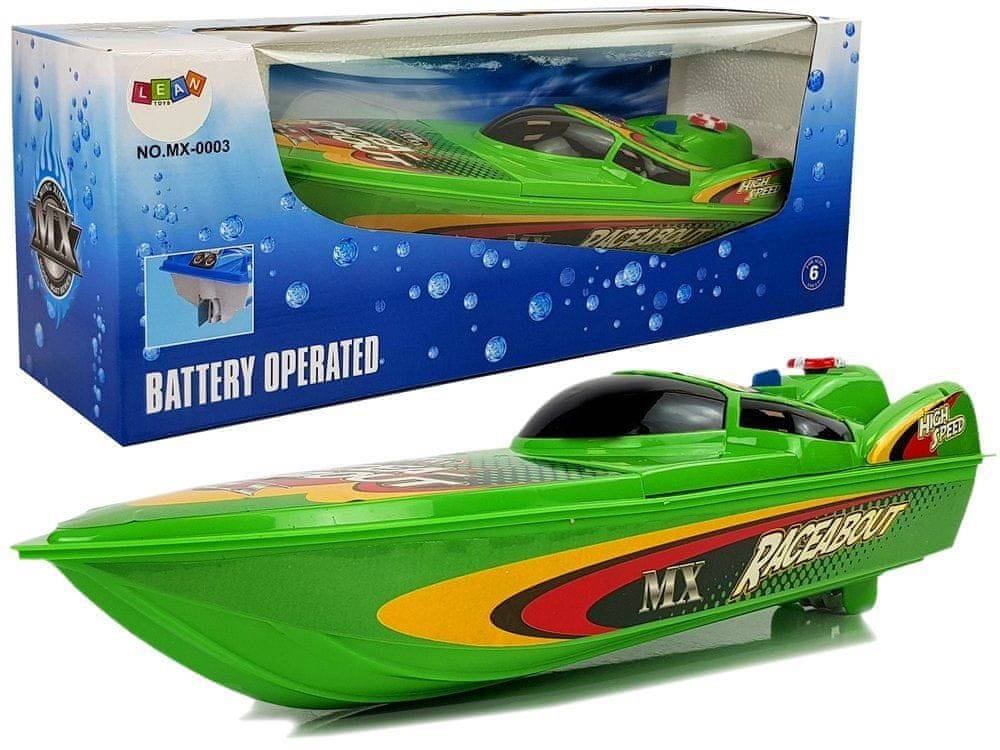 Lean-toys  Zelená loďka na batérie so žltými prvkami 4 smery 40 cm značky Lean-toys