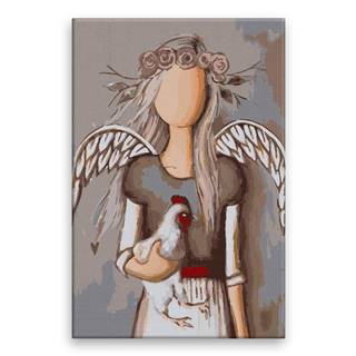Malujsi Maľovanie podľa čísel - Anjel so sliepkou - 40x60 cm,  plátno vypnuté na rám