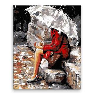 Malujsi Maľovanie podľa čísel - Dievča s dáždnikom na schodoch - 40x50 cm,  bez dreveného rámu