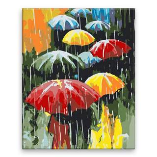 Malujsi Maľovanie podľa čísel - Farebné dáždniky - 80x100 cm,  plátno vypnuté na rám