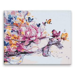 Malujsi Maľovanie podľa čísel - Želva,  motýľ a kvetina - 100x80 cm,  plátno vypnuté na rám