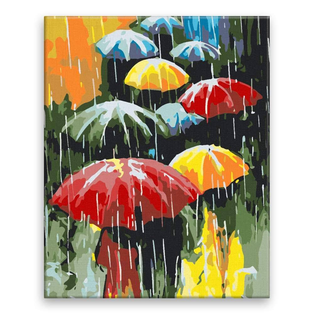 Malujsi  Maľovanie podľa čísel - Farebné dáždniky - 80x100 cm,  plátno vypnuté na rám značky Malujsi