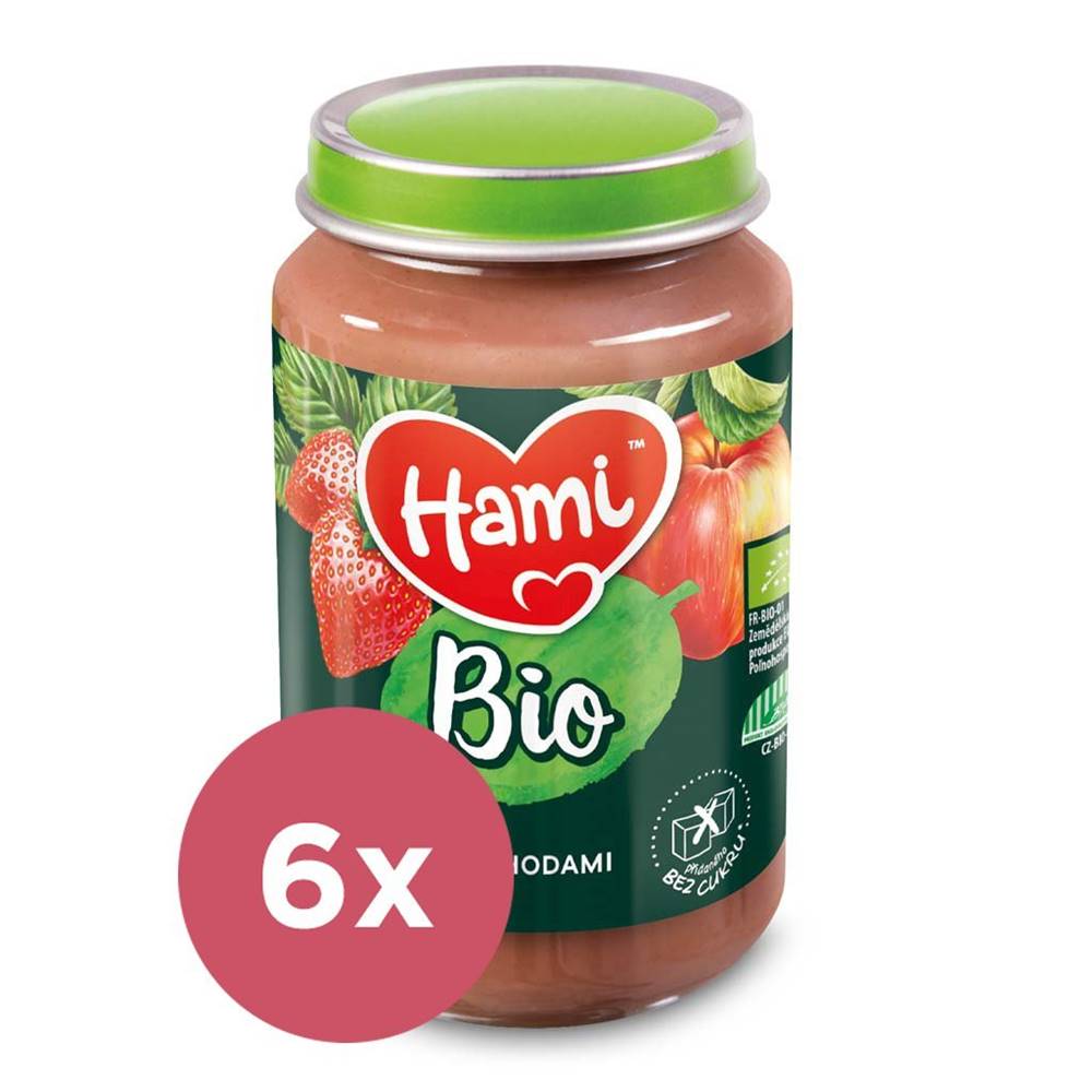 Hami  6x BIO Ovocný príkrm S jahodami 190 g,  6+ značky Hami