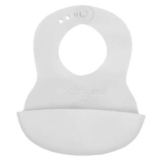 BabyOno Podbradník mäkký plastový s vreckom bez BPA svetlo šedý 6m+