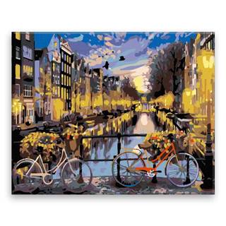 Malujsi Maľovanie podľa čísel - Bicykle v Amsterdame - 50x40 cm,  bez dreveného rámu