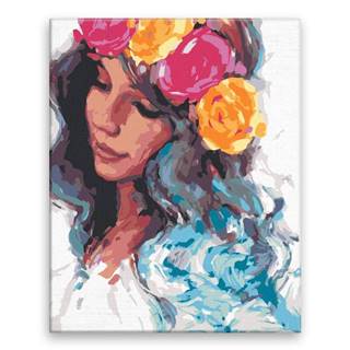 Malujsi Maľovanie podľa čísel - Dievča s čelenkou z kvetov - 40x50 cm,  plátno vypnuté na rám