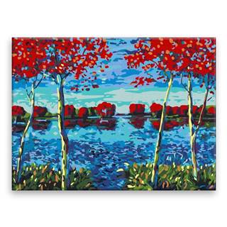 Malujsi Maľovanie podľa čísel - Stromy týčiace sa nad jazerom - 80x60 cm,  plátno vypnuté na rám