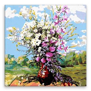 Malujsi Maľovanie podľa čísel - Divoké kvety vo váze - 40x40 cm,  bez dreveného rámu