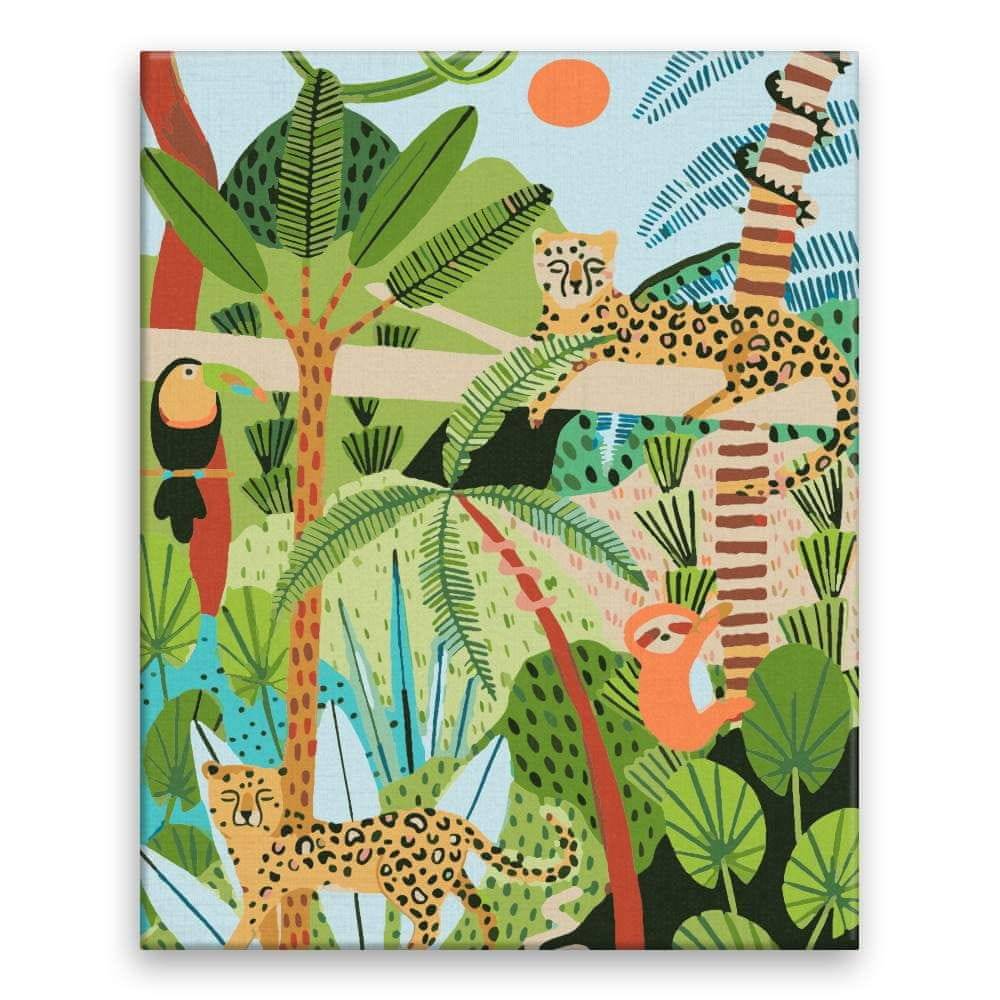 Malujsi  Maľovanie podľa čísel - Priatelia z džungle - 80x100 cm,  plátno vypnuté na rám značky Malujsi