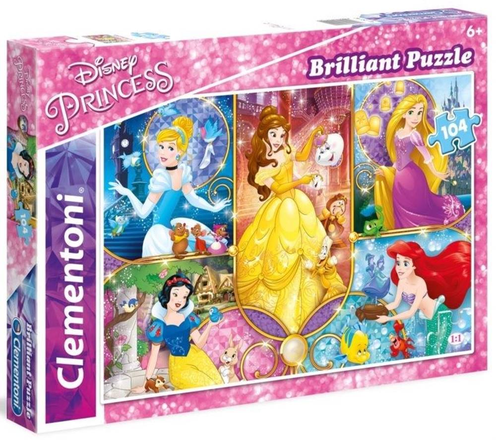Clementoni  Brilliant puzzle Disney princezné: Rozprávkové svety 104 dielikov značky Clementoni