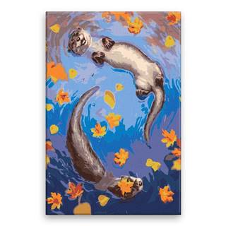 Malujsi Maľovanie podľa čísel - Vydry v jesenné rieke - 80x120 cm,  bez dreveného rámu