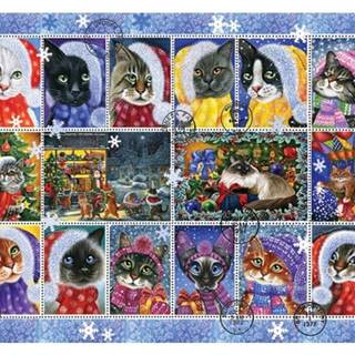 AnaTolian Puzzle Mačacie vianočné známky 1000 dielikov