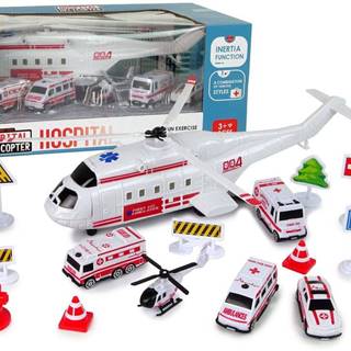 Lean-toys  Súprava vozidiel nemocničnej ambulancie a vrtuľníka značky Lean-toys
