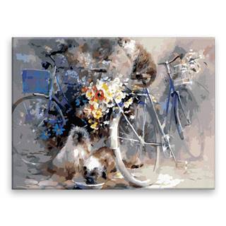 Malujsi Maľovanie podľa čísel - Bicykel a mačky - 80x60 cm,  bez dreveného rámu