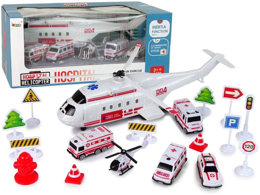 Lean-toys  Súprava vozidiel nemocničnej ambulancie a vrtuľníka značky Lean-toys