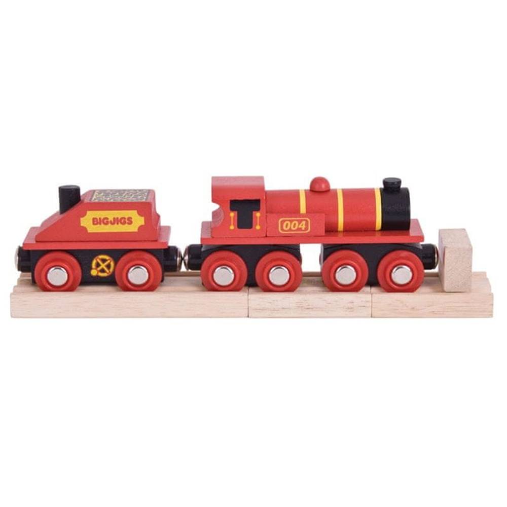 Bigjigs Toys  Bigjigs Rail Červená lokomotiva s tendrem + 3 koleje značky Bigjigs Toys