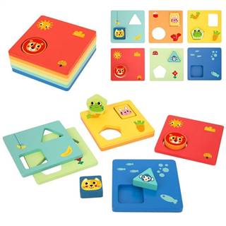 Tooky Toy  Montessori puzzle Tvary a farby Zvieratá 6 dosiek FSC značky Tooky Toy