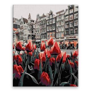 Malujsi  Maľovanie podľa čísel - Tulipány v popredí - 40x50 cm,  plátno vypnuté na rám značky Malujsi
