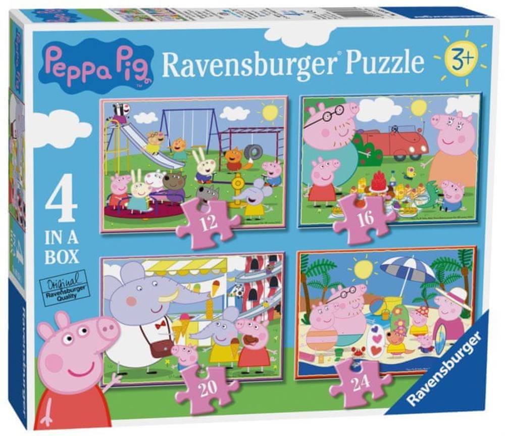 Ravensburger  Puzzle Prasiatko Peppa: Zábavné dni 4v1 (12, 16, 20, 24 dielikov) značky Ravensburger