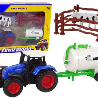 Lean-toys Súprava Farmársky traktor Cisterna na mlieko Krava 1:64