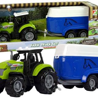 Lean-toys Traktor s prívesom na kone Zvuková zelená farma