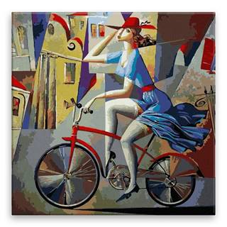 Malujsi Maľovanie podľa čísel - Žena na bicykli - 80x80 cm,  bez dreveného rámu