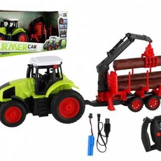 Teddies Traktor RC s vlekom na drevo plast 38cm 27MHz + dobíjací pack na batérie
