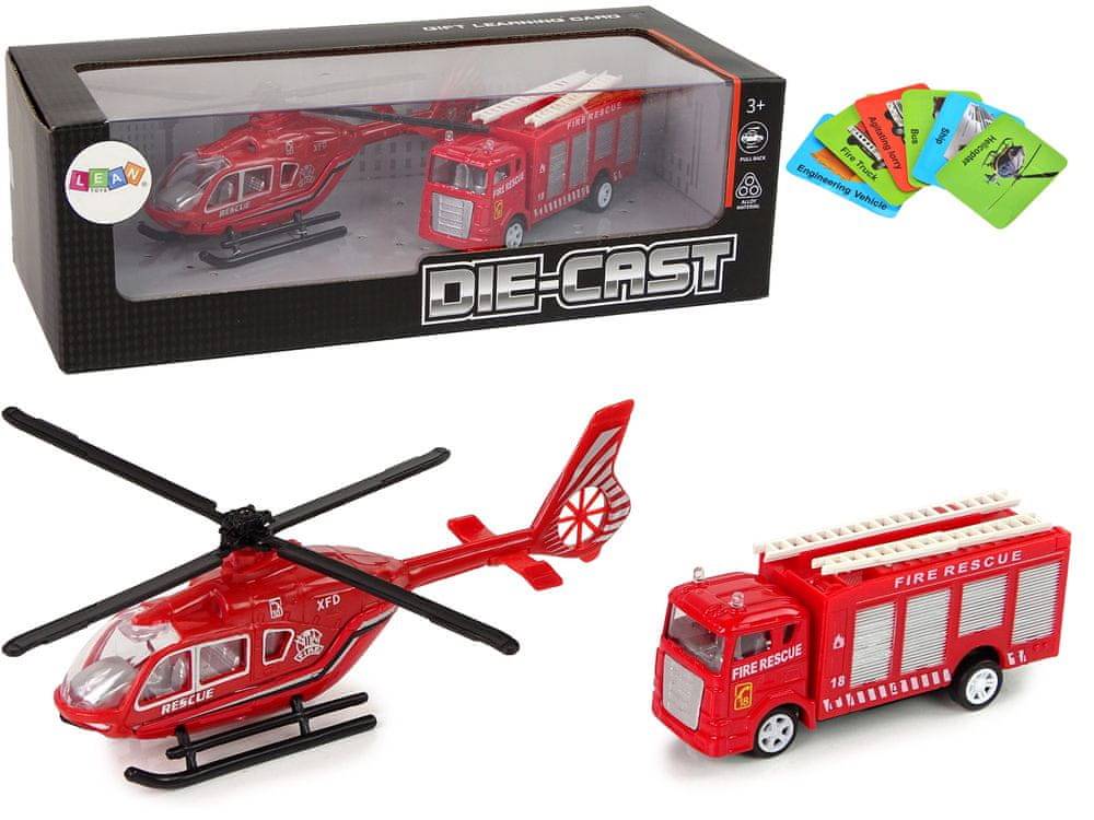 Lean-toys  Hasičská helikoptéra Červená sada vlakových vozňov značky Lean-toys