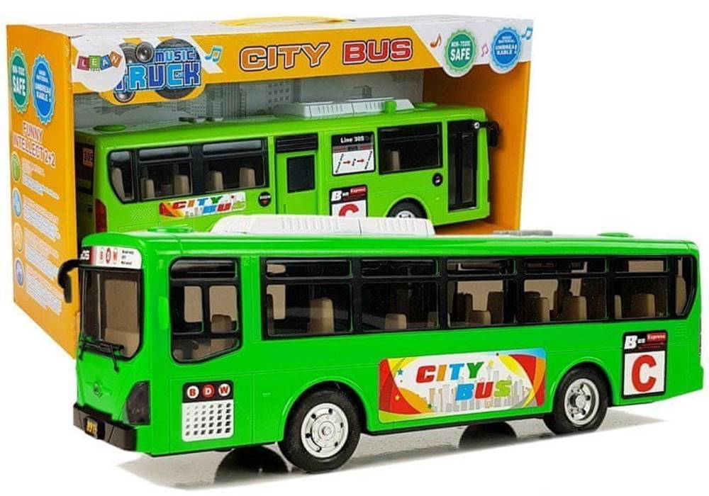 Lean-toys  Hudobný autobus s trecím pohonom a svetlami Zelená značky Lean-toys