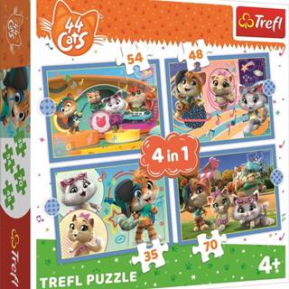 Trefl Puzzle 44 mačiek: Mačací tím 4v1 (35, 48, 54, 70 dielikov)