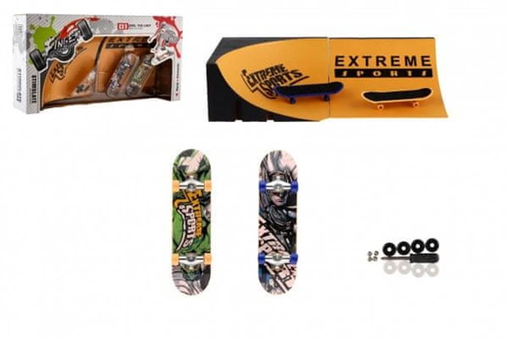 Teddies  Skateboard prstový skrutkovací 2ks plast 10cm s rampou s doplnkami 2 farby značky Teddies
