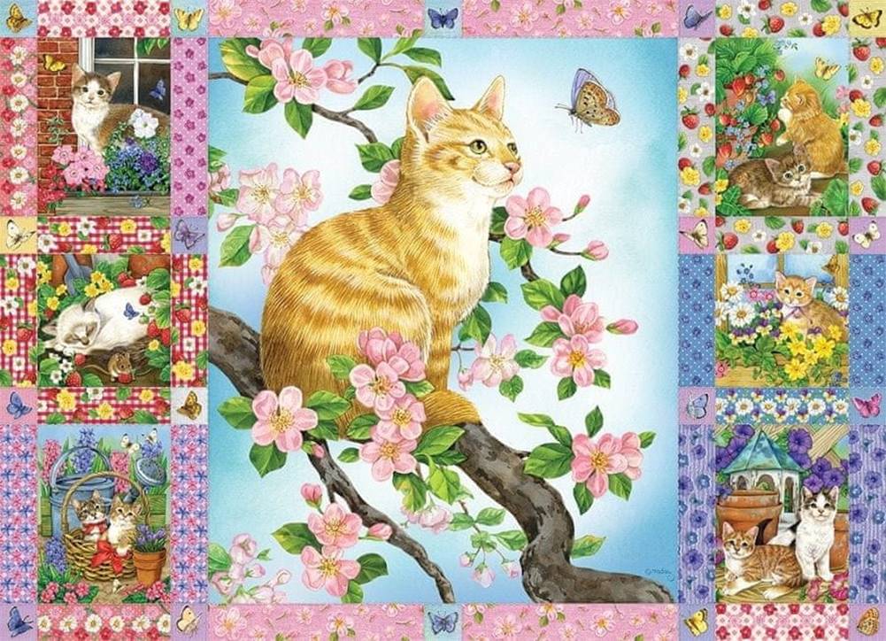 Cobble Hill  Puzzle Prikrývka s kvetinami a mačiatkami 1000 dielikov značky Cobble Hill