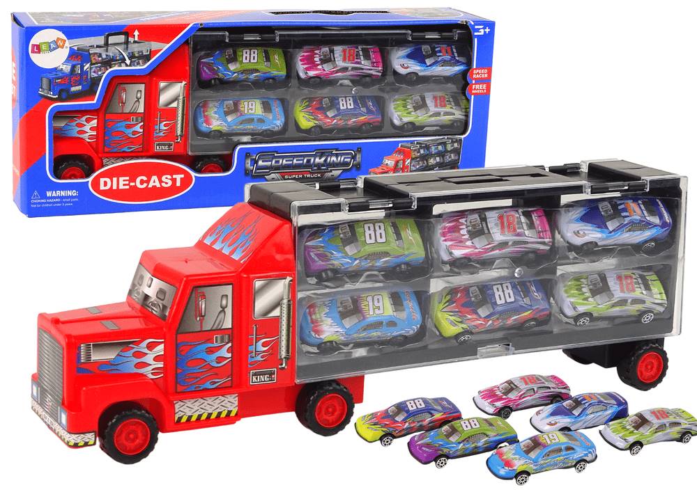 Lean-toys  Súprava pretekárskych áut Transport Truck 12ks. značky Lean-toys