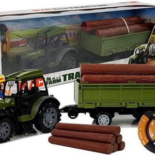 Lean-toys  Zelený traktor s prívesom na drevené balíky na diaľkové ovládanie 2.4G značky Lean-toys