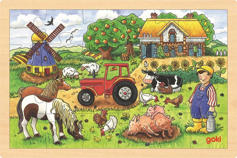 Goki  Drevené puzzle Farma pána Millera 24 dielikov značky Goki
