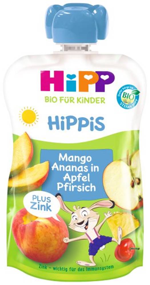 HiPP  BIO Jablko-Broskev-Mango-Ananas + zinok od uk. 1. roku,  6 x 100 g značky HiPP