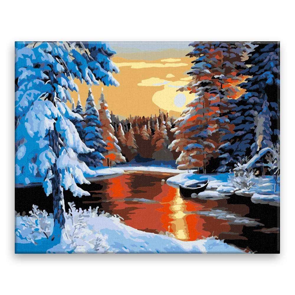 Malujsi  Maľovanie podľa čísel - Les pod snehovou pokrývkou - 100x80 cm,  bez dreveného rámu značky Malujsi