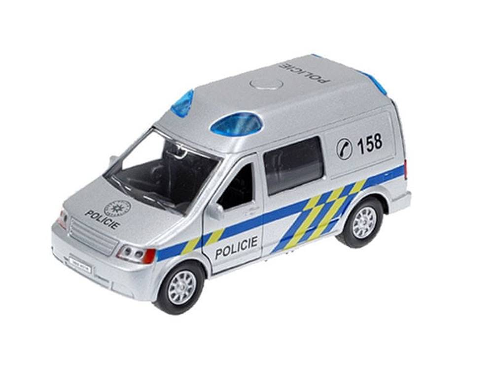 Mikro Trading  Policajné auto CZ 13 cm kovové spätný chod na batérie so svetlom a zvukom v krabici značky Mikro Trading