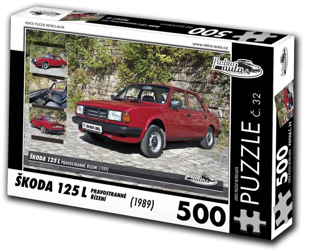 RETRO-AUTA©  Puzzle č. 32 Škoda 125 L (1989) - pravostranné riadenie 500 dielikov značky RETRO-AUTA©