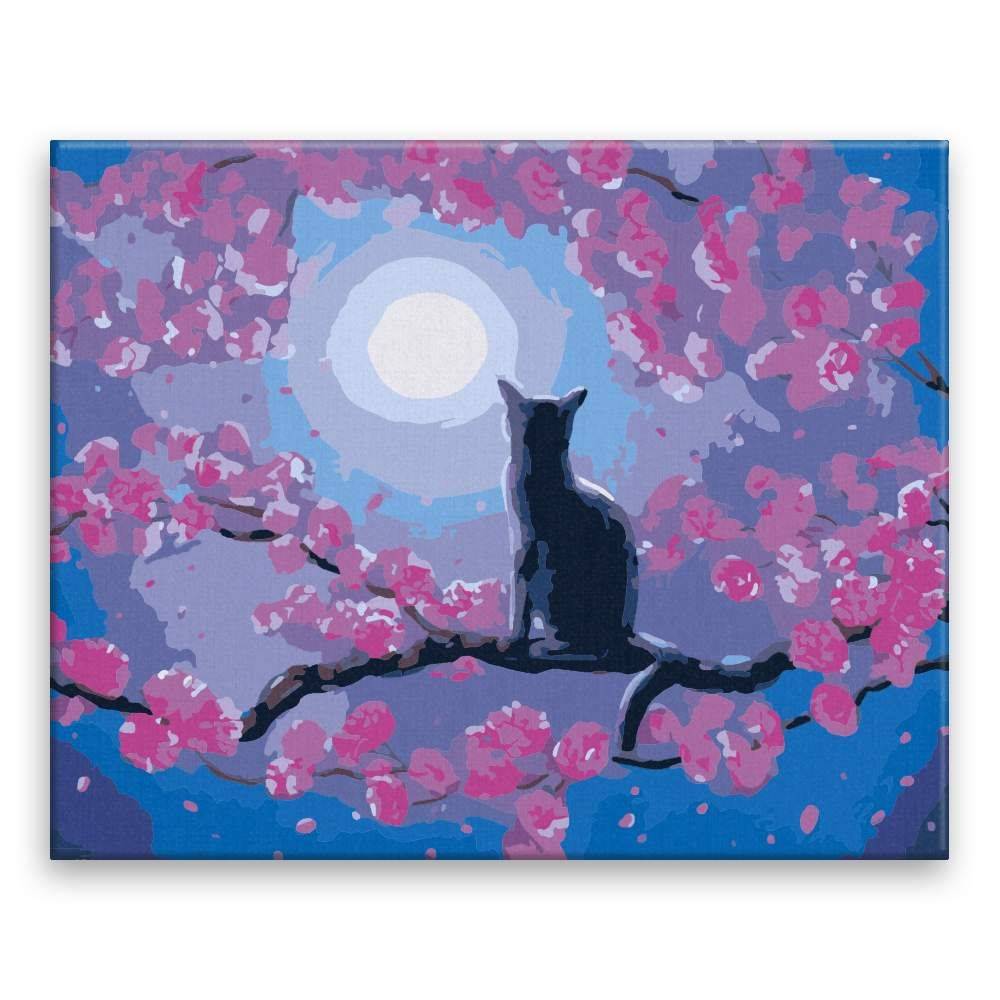 Malujsi  Maľovanie podľa čísel - Čierna mačka pri splne mesiaca - 100x80 cm,  plátno vypnuté na rám značky Malujsi