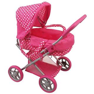 Baby Mix Hlboký kočík pre bábiky v ružovej farbe s bodkami