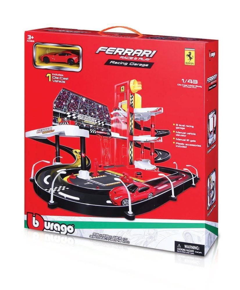 BBurago  1:43 Ferrari Race & Play garáž s jedným autíčkom 30197 značky BBurago