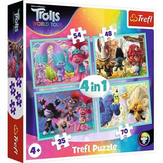 Trefl  Puzzle Trollovia 2: Svetové turné 4v1 (35, 48, 54, 70 dielikov) značky Trefl