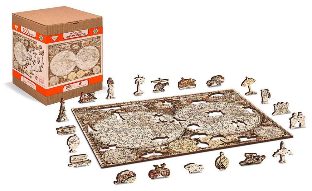 Wooden city  Drevené puzzle Antická mapa sveta 2v1,  300 dielikov EKO značky Wooden city